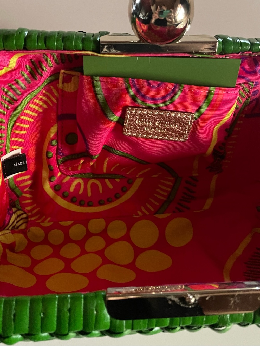 Green Woven Clutch Bag with Gold Accent - Picture 3 of 4